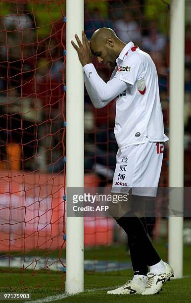 Sevilla's Malian forward Frederic Kanoute gestures during a Spanish league football match against Athletic Bilbao at Sanchez Pizjuan stadium in...