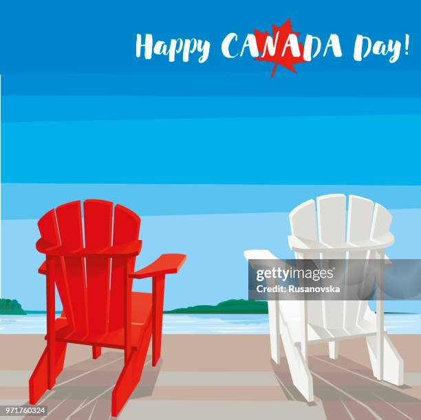 illustrations, cliparts, dessins animés et icônes de heureuse fête du canada - chaise adirondack