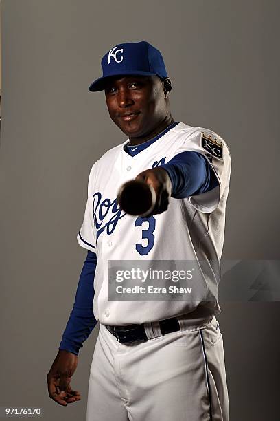 Yuniesky Betancourt of the Kansas City Royals poses during photo media day at the Royals spring training complex on February 26, 2010 in Surprise,...