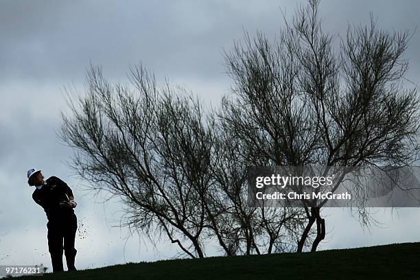 Brandt Snedeker plays his second shot on the second hole during the final round of the Waste Management Phoenix Open at TPC Scottsdale on February...