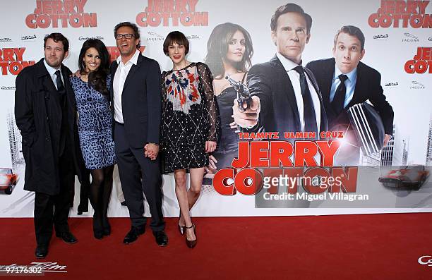 Actors Christian Ulmen, Monica Cruz, Christian Tramitz and Christiane Paul attend the German premiere of 'Jerry Cotton' on February 28, 2010 in...