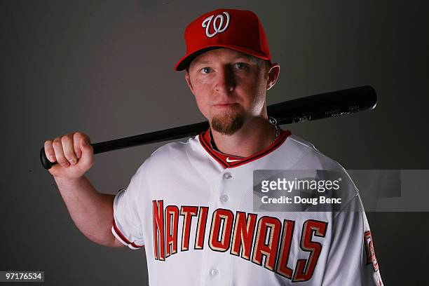 Outfielder Chris Duncan of the Washington Nationals poses during photo day at Space Coast Stadium on February 28, 2010 in Viera, Florida.