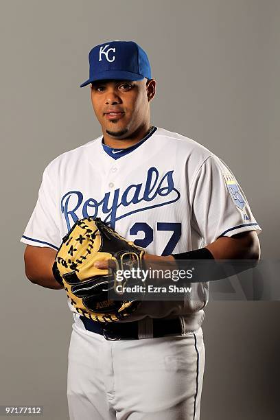 Brayan Pena of the Kansas City Royals poses during photo media day at the Royals spring training complex on February 26, 2010 in Surprise, Arizona.