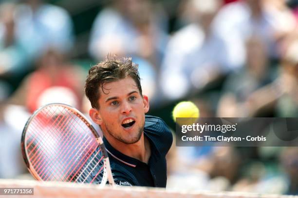 June 8. French Open Tennis Tournament - Day Thirteen. Dominic Theim of Austria in action against Marco Cecchinato of Italy on Court Philippe-Chatrier...