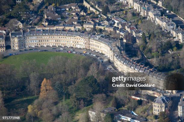 Aerial Photograph of Lansdown Crescent on March, 22nd 2017. This georgian style building dates back to 1789, it is located on Lansdown Hill,...