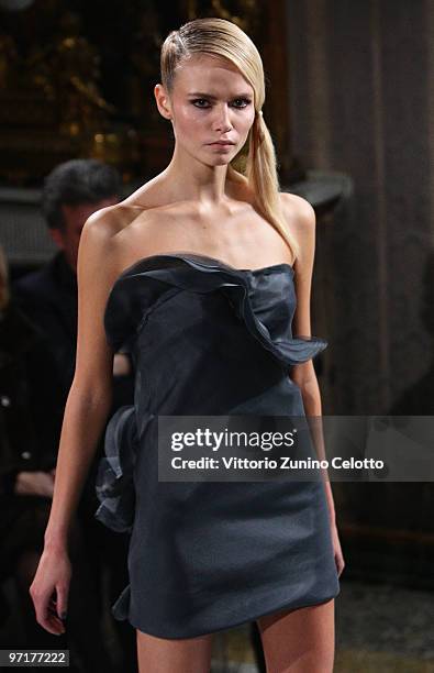 Model Natasha Poly walks the runway during the Ermanno Scervino Milan Fashion Week Autumn/Winter 2010 show on February 28, 2010 in Milan, Italy.