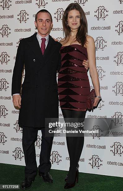 Alessia Piovan and fiance Edoardo attend the Roberto Cavalli party during the Milan Fashion Week Autumn/Winter 2010 on February 28, 2010 in Milan,...