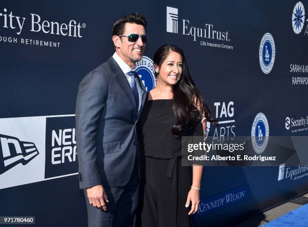 Nomar Garciaparra and Mia Hamm attend the Fourth Annual Los Angeles Dodgers Foundation Blue Diamond Gala at Dodger Stadium on June 11, 2018 in Los...