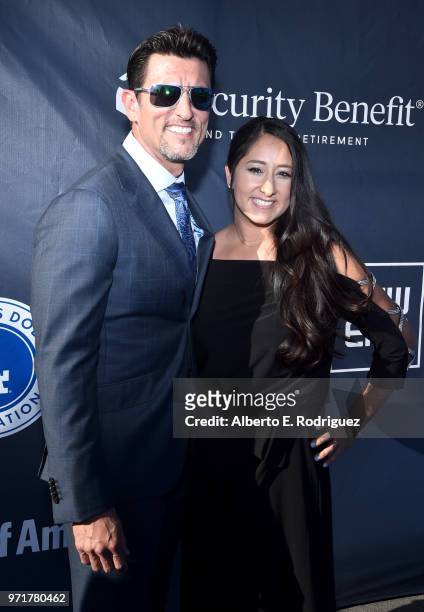 Nomar Garciaparra and Mia Hamm attend the Fourth Annual Los Angeles Dodgers Foundation Blue Diamond Gala at Dodger Stadium on June 11, 2018 in Los...