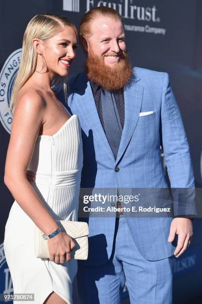 Kourtney Turner and Justin Turner attend the Fourth Annual Los Angeles Dodgers Foundation Blue Diamond Gala at Dodger Stadium on June 11, 2018 in Los...