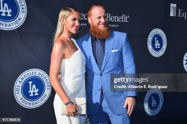 Kourtney Turner and Justin Turner attend the Fourth Annual Los Angeles Dodgers Foundation Blue Diamond Gala at Dodger Stadium on June 11, 2018 in Los...