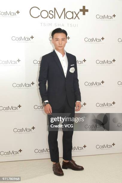 Actor Max Zhang Jin attends the opening banquet of former actress Gigi Lai's CosMax beauty parlor at Tsim Sha Tsui on June 11, 2018 in Hong Kong,...
