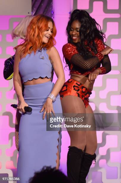 Rita Ora and Lolita Balengiaga perform onstage during The Trevor Project TrevorLIVE NYC at Cipriani Wall Street on June 11, 2018 in New York City.