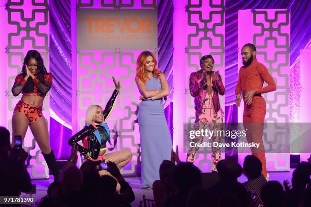 Lolita Balengiaga, Tati 007, Rita Ora, Alex Mugler, and Relish Milan perform onstage during The Trevor Project TrevorLIVE NYC at Cipriani Wall Street...