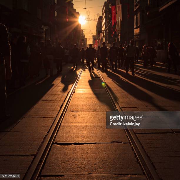 crowds of shoppers on istiklal avenue in istanbul, turkey - kelvinjay stock pictures, royalty-free photos & images