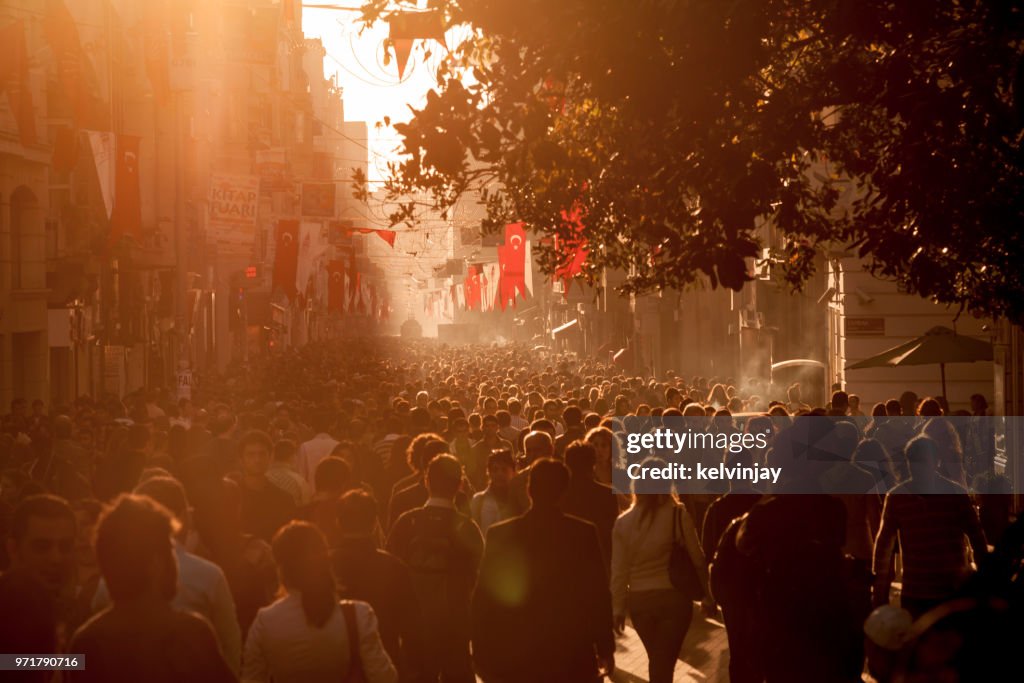Crowds of shoppers on Istiklal Avenue in the centre of Istanbul, Turkey