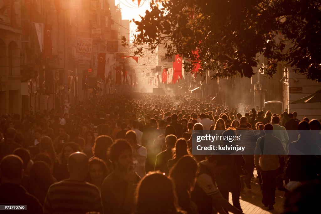 Crowds of shoppers on Istiklal Avenue in the centre of Istanbul, Turkey