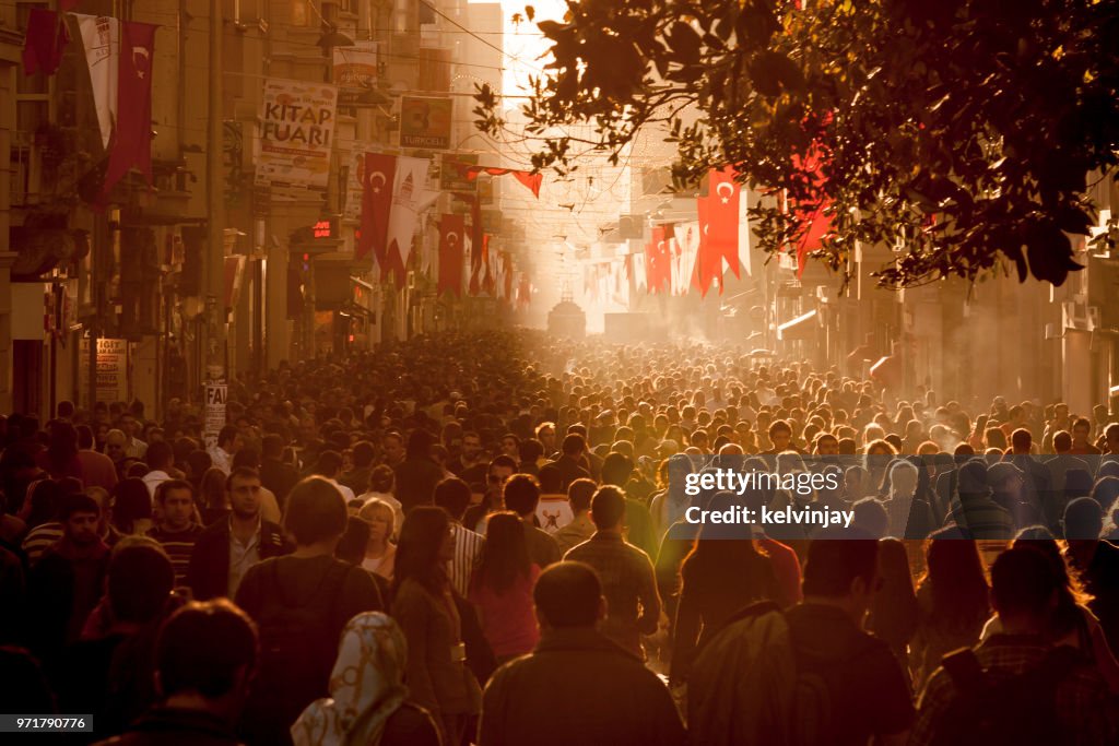 Crowds of shoppers on Istiklal Avenue in the centre of Istanbul, Turkey