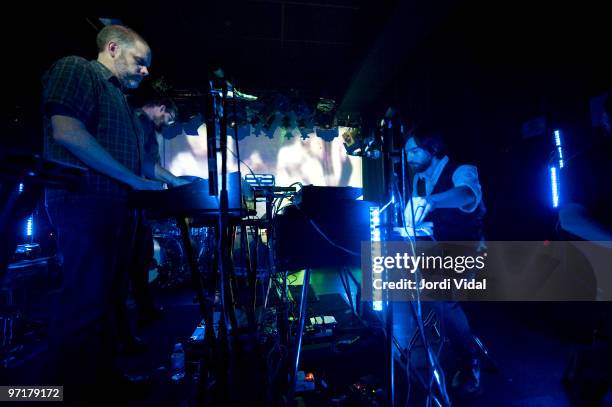 Matt Resovich, Drew Andrews and Jimmy LaValle of The Album Leaf perform on stage at Sala Apolo on February 28, 2010 in Barcelona, Spain.