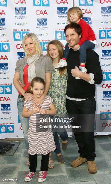 Actors Jennie Garth and Peter Facinelli and their daughters arrive at Milk + Bookies 1st Annual Story Time Celebration at Skirball Cultural Center on...