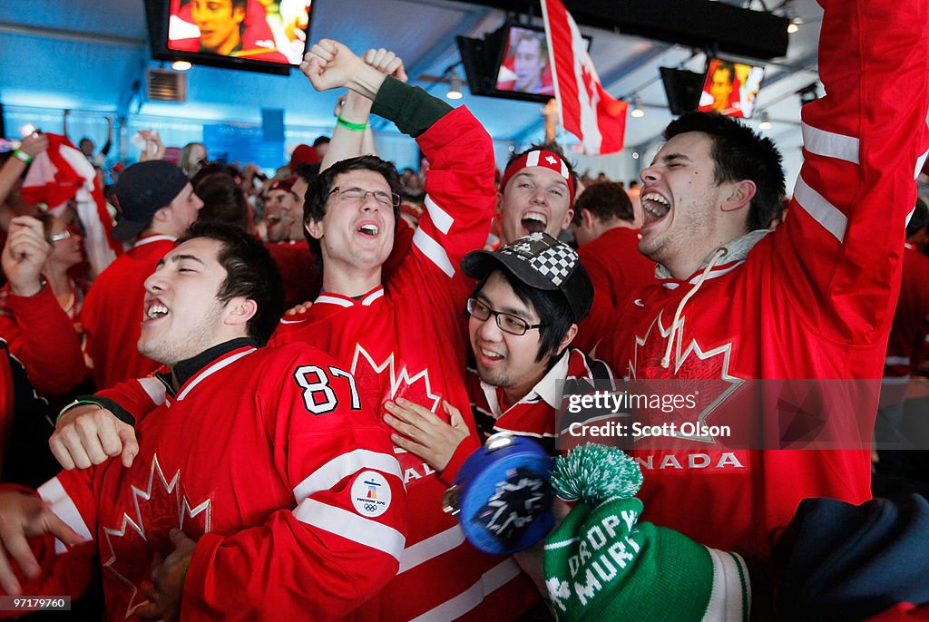 Fans Watch the Men's Gold Medal Hockey Game