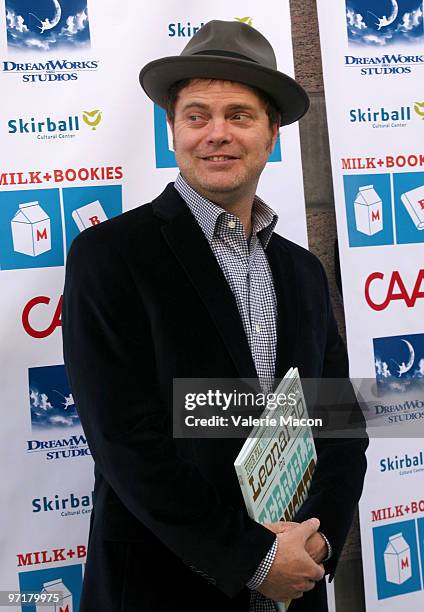 Actor Rainn Wilson arrives at Milk + Bookies 1st Annual Story Time Celebration at Skirball Cultural Center on February 28, 2010 in Los Angeles,...