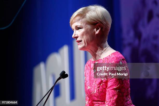 Honoree Cecile Richards, President of Planned Parenthood, speaks at the 2018 ACLU National Conference at the Washington Convention Center on June 11,...