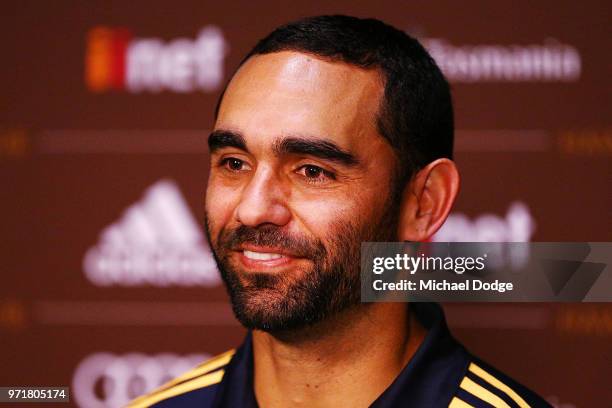 Shaun Burgoyne of the Hawthorn Hawks speaks to the media during a press conference at Waverley Park on June 12, 2018 in Melbourne, Australia.