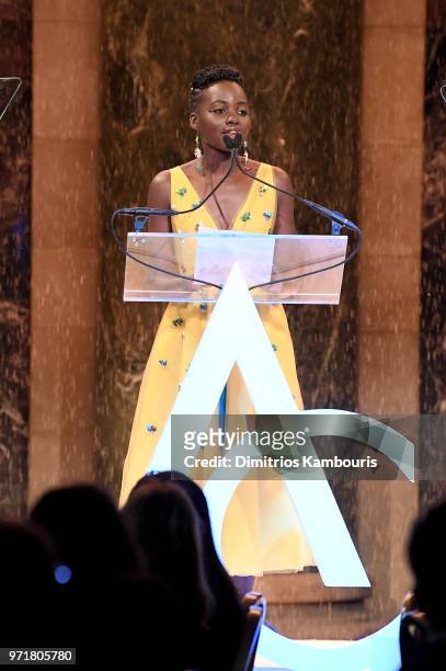 Lupita Nyong'o speaks onstage during the 22nd Annual Accessories Council ACE Awards at Cipriani 42nd Street on June 11, 2018 in New York City.