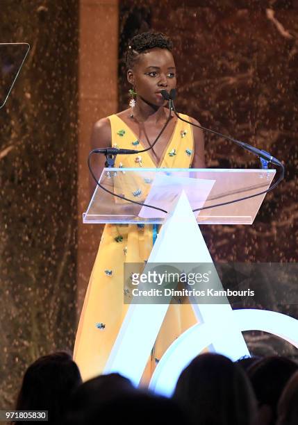 Lupita Nyong'o speaks onstage during the 22nd Annual Accessories Council ACE Awards at Cipriani 42nd Street on June 11, 2018 in New York City.
