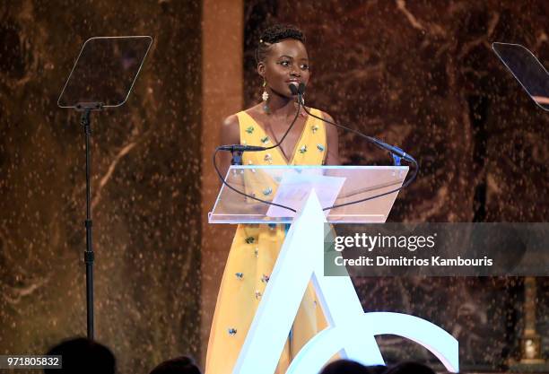 Lupita Nyong'o speaks onstage during the 22nd Annual Accessories Council ACE Awards at Cipriani 42nd Street on June 11, 2018 in New York City.