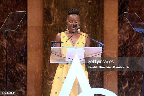 Lupita Nyong'o speaks onstage during the 22nd Annual Accessories Council ACE Awards at Cipriani 42nd Street on June 11, 2018 in New York City.