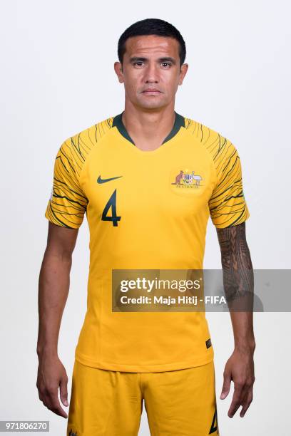 Tim Cahill of Australia poses for a portrait during the official FIFA World Cup 2018 portrait session at Trudovyne Rezeny on June 11, 2018 in Kazan,...
