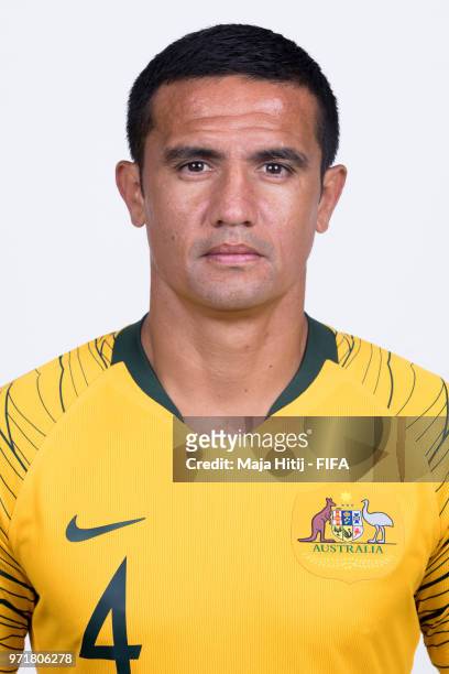 Tim Cahill of Australia poses for a portrait during the official FIFA World Cup 2018 portrait session at Trudovyne Rezeny on June 11, 2018 in Kazan,...