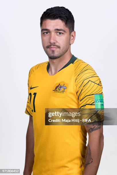 Dimitrios Petratos of Australia poses for a portrait during the official FIFA World Cup 2018 portrait session at Trudovyne Rezeny on June 11, 2018 in...