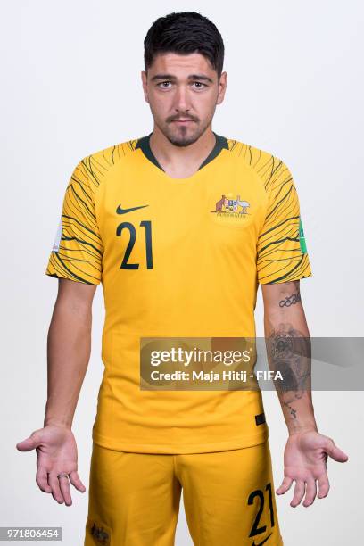 Dimitrios Petratos of Australia poses for a portrait during the official FIFA World Cup 2018 portrait session at Trudovyne Rezeny on June 11, 2018 in...