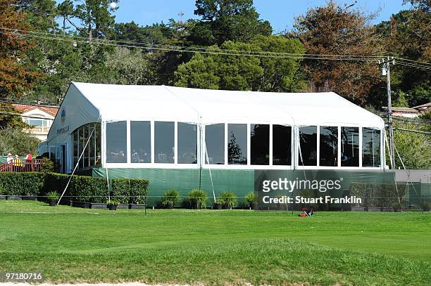 The Champions Club tent is seen during the final round of the AT&T Pebble Beach National Pro-Am at Pebble Beach Golf Links on February 14, 2010 in...