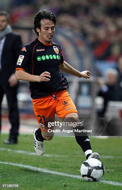 David Silva of Valencia in action during the La Liga match between Atletico Madrid and Valencia at Vicente Calderon Stadium on February 28, 2010 in...