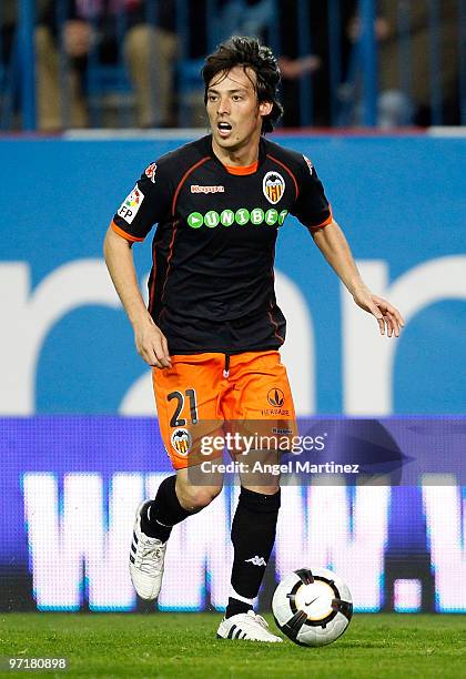 David Silva of Valencia in action during the La Liga match between Atletico Madrid and Valencia at Vicente Calderon Stadium on February 28, 2010 in...