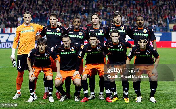The Valencia team line-up before the start of the La Liga match between Atletico Madrid and Valencia at Vicente Calderon Stadium on February 28, 2010...