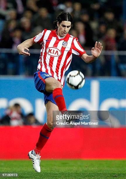 Tiago Cardoso of Atletico Madrid in action during the La Liga match between Atletico Madrid and Valencia at Vicente Calderon Stadium on February 28,...