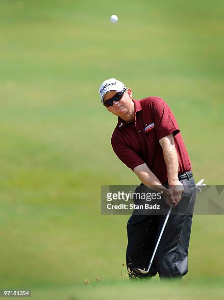 Kent Jones chips onto the fifth green during the final round of the Panama Claro Championship at Club de Golf de Panama on February 28, 2010 in...