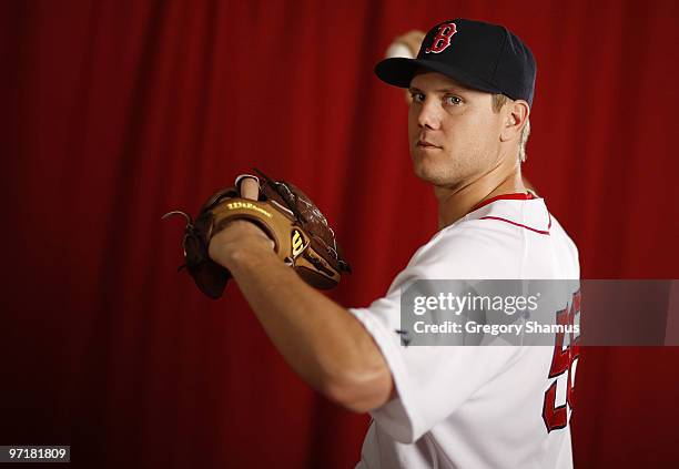 Jonathan Papelbon of the Boston Red Sox poses during photo day at the Boston Red Sox Spring Training practice facility on February 28, 2010 in Ft....