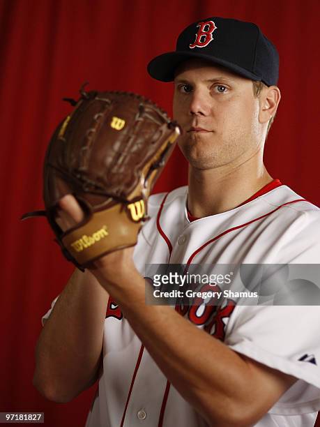 Jonathan Papelbon of the Boston Red Sox poses during photo day at the Boston Red Sox Spring Training practice facility on February 28, 2010 in Ft....