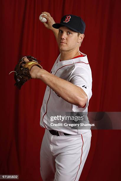 Jonathan Papelbon of the Boston Red Sox poses during photo day at the Boston Red Sox Spring Training practice facility on February 28, 2010 in Ft....