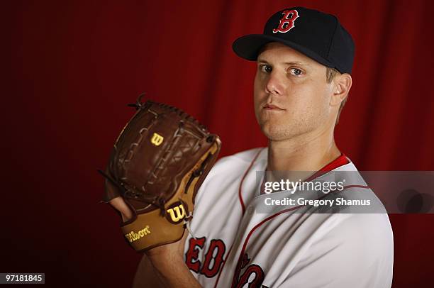 Jonathan Papelbon of the Boston Red Sox poses during photo day at the Boston Red Sox Spring Training practice facility on February 28, 2010 in Ft....