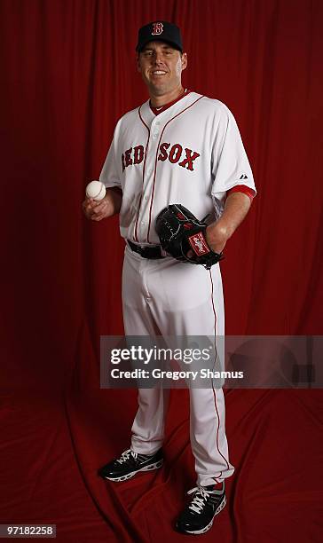 John Lackey of the Boston Red Sox poses during photo day at the Boston Red Sox Spring Training practice facility on February 28, 2010 in Ft. Myers,...