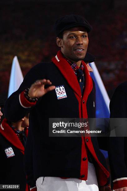 Shani Davis of the United States walks through the stadium during the Closing Ceremony of the Vancouver 2010 Winter Olympics at BC Place on February...