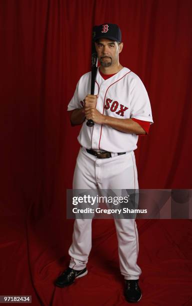 Mike Lowell of the Boston Red Sox poses during photo day at the Boston Red Sox Spring Training practice facility on February 28, 2010 in Ft. Myers,...