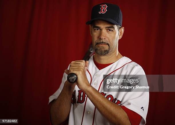Mike Lowell of the Boston Red Sox poses during photo day at the Boston Red Sox Spring Training practice facility on February 28, 2010 in Ft. Myers,...